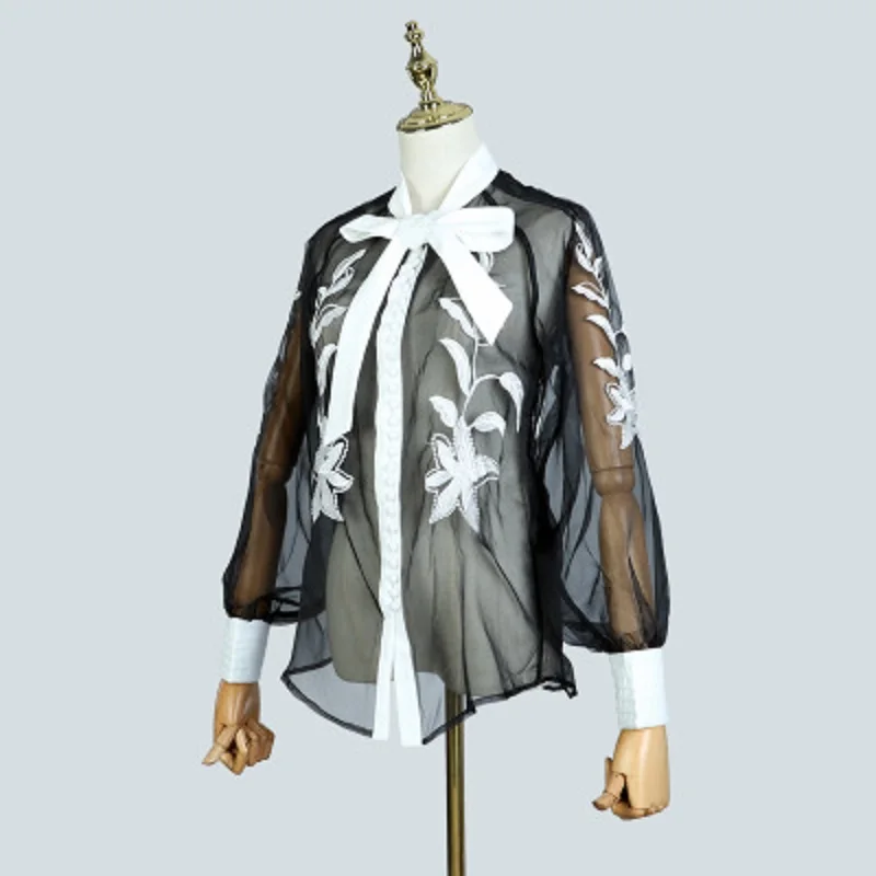 2019 летняя элегантная Цветочная вышивка Бохо кружевная блузка рубашка женская