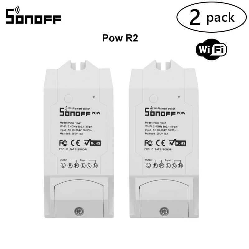 

Умный wi-fi контроллер Sonoff Pow R2 с функцией измерения энергопотребления в реальном времени, 15 а/3500 вт, устройство для умного дома по телефону, 2 ш...