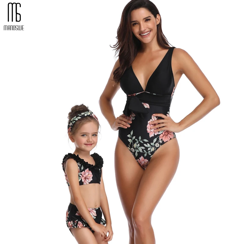 Семейный Цельный купальник с принтом женский бикини Mujer для мамы и дочки пляжная
