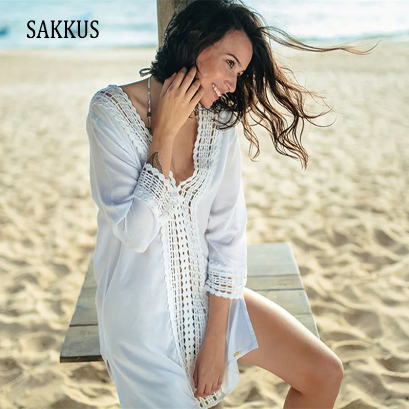 SAKKUS 2018 Новое Сексуальное Женское пляжное бикини покрытое крючком белое