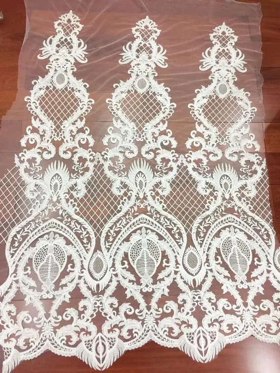 

1 Yard Off White Alencon Embroidered Bridal Lace Fabric, Retro Floral Lace, Women Prom Dress Lace Accessories 130cm Wide