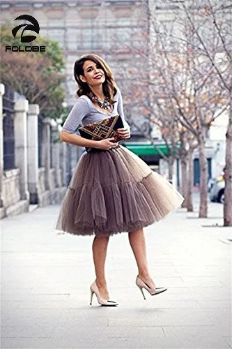 FOLOBE/коричневая винтажная юбка миди из тюля в стиле знаменитостей Женская Юбка