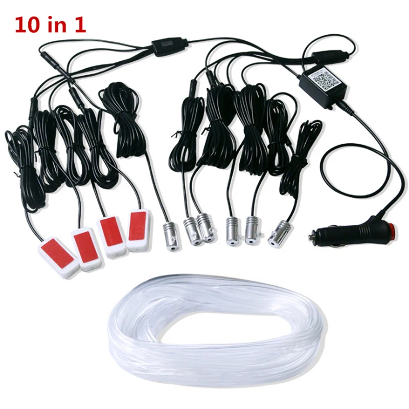 Universal 10 in 1 RGB LED with 8M Car Interior Decor Fiber Optical Strip Light by App Control 12V Decorative Atmosphere Lamps | Автомобили