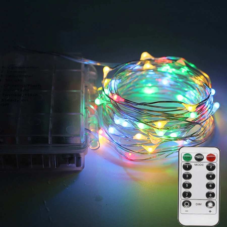 5 м 10 м rgb led Рождество Строка свет с пульта дистанционного управления Батарея светодиодный Медный провод Фея огни строки гирлянда открытый