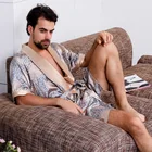 2020 Мужская шелковая ночная рубашка, халат, летнее кимоно с коротким рукавом, пижама, мужской халат с принтом, плюс размер 5XL, атласная домашняя одежда для мужчин
