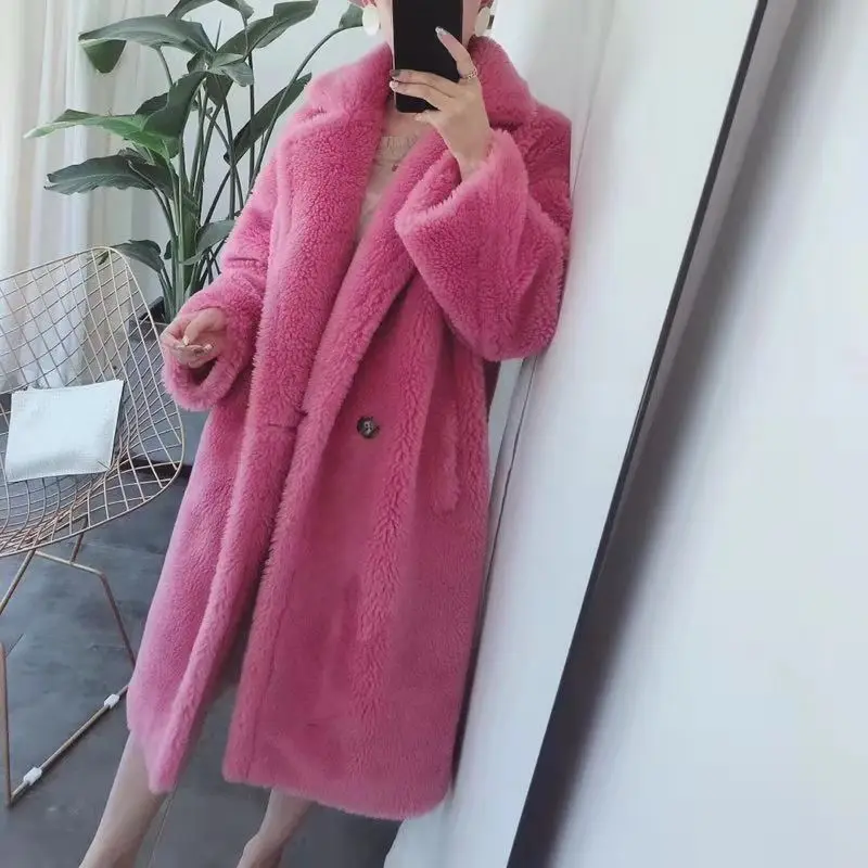 

oversize wool blend Teddy Bear Icon Coat X-Long loose Sheep Shearing Coat Female New Style women winter