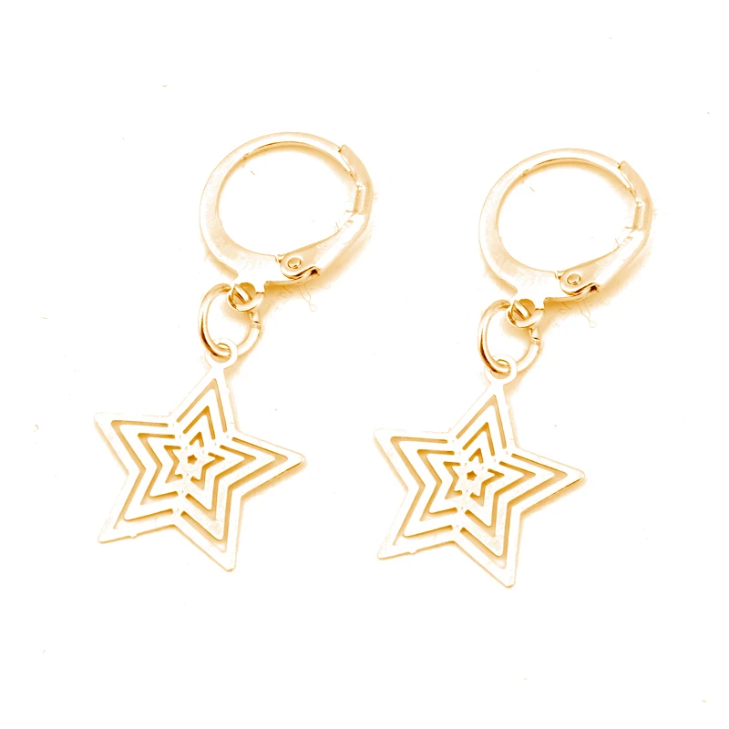 gold star Dayoff, европейские круглые золотые, серебряные, полые круглые серьги-кольца, новые серьги-гвоздики в стиле панк, Женские Ювелирные изделия с геометрическими звездами, маленькие серьги E353 - Окраска металла: gold star