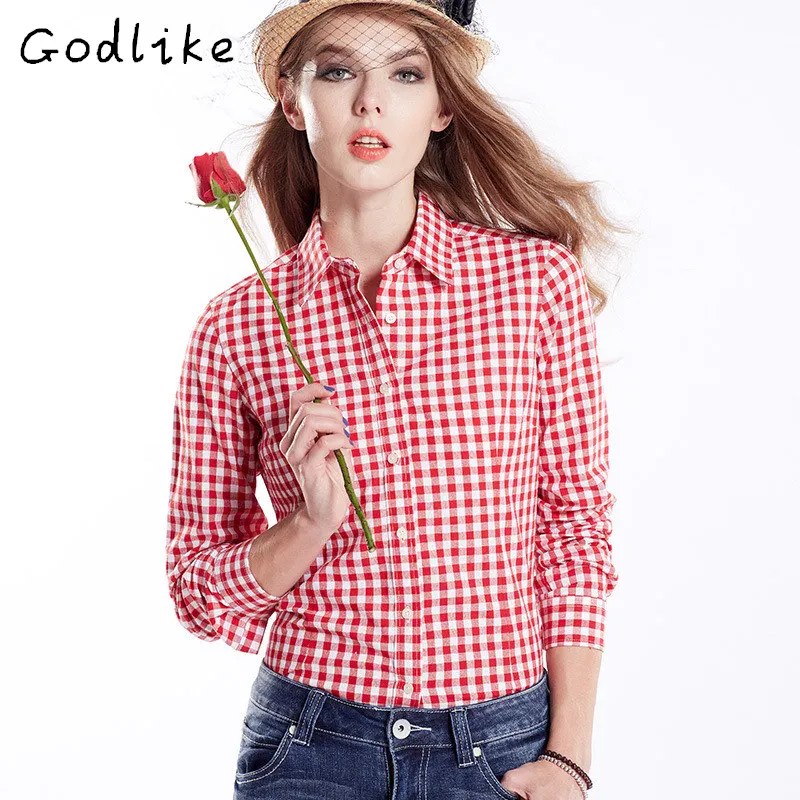 Дамы тонкий пуховик модный бизнес-Повседневная рубашка/Для женщин хлопок плед