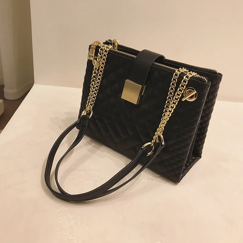 Черная кожаная стеганая сумка с цепочкой женские сумки через плечо дизайнерские
