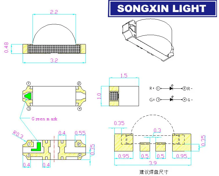 3000 шт 1204 1206 боковой SMD светодиод красный зеленый двухцветный излучающий Высокая