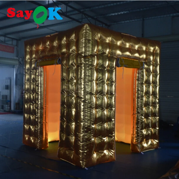 

Sayok 2.5M Golden Inflatable Photo Booth Enclosures 2 Doors with 17 Colors LED Changing Lights Party Wedding Event Decorations