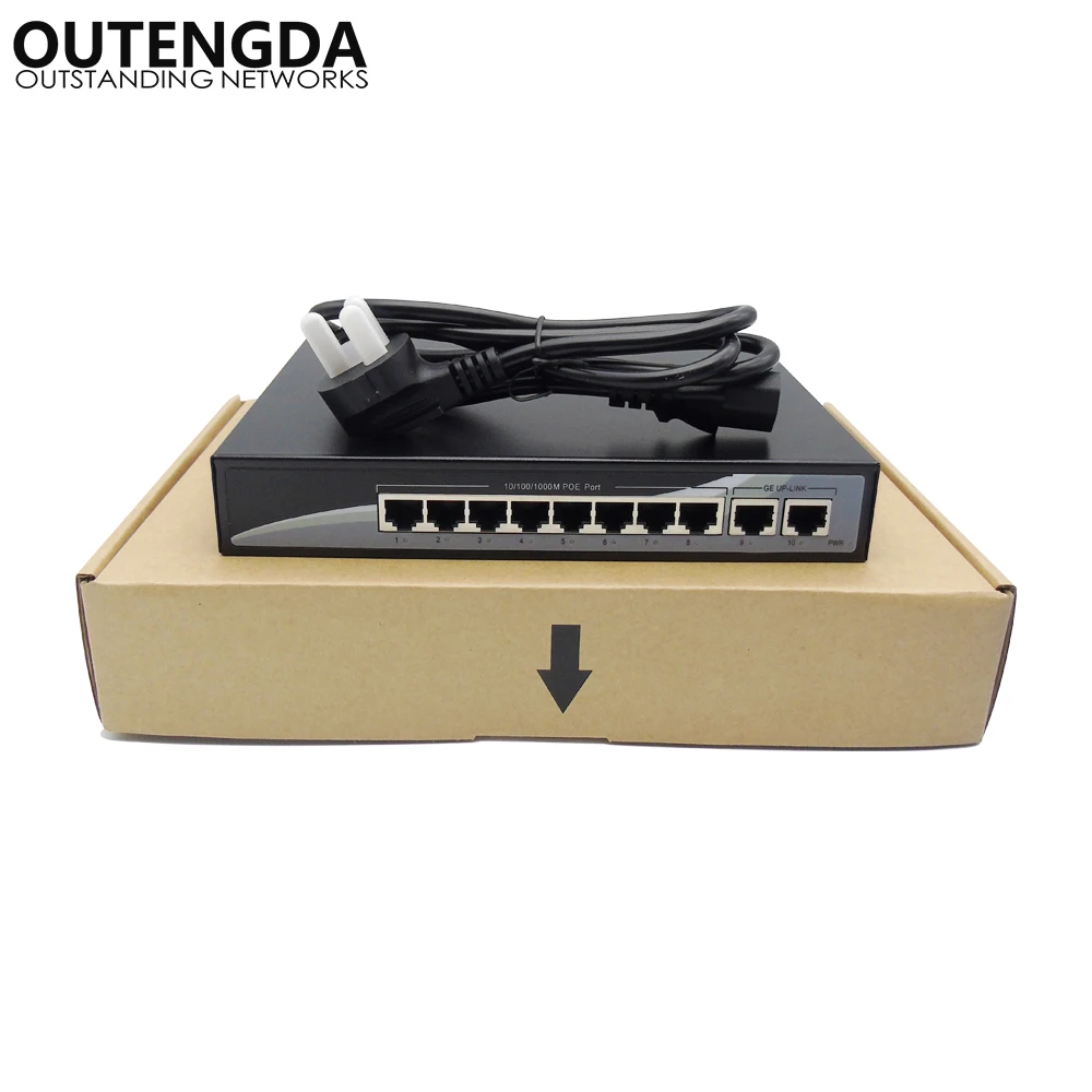 10-портовый полный гигабитный высокомощный сетевой Ethernet-коммутатор 802.af/ at