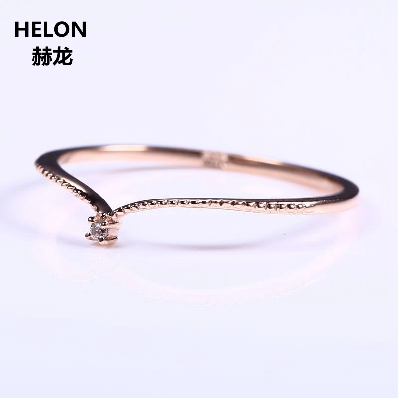 

Solid 10k Rose Gold Natural Diamond Engagement Ring Women Wedding Band V Shape Fine Fine Jewelry Thin Cute Romantic Millgrain