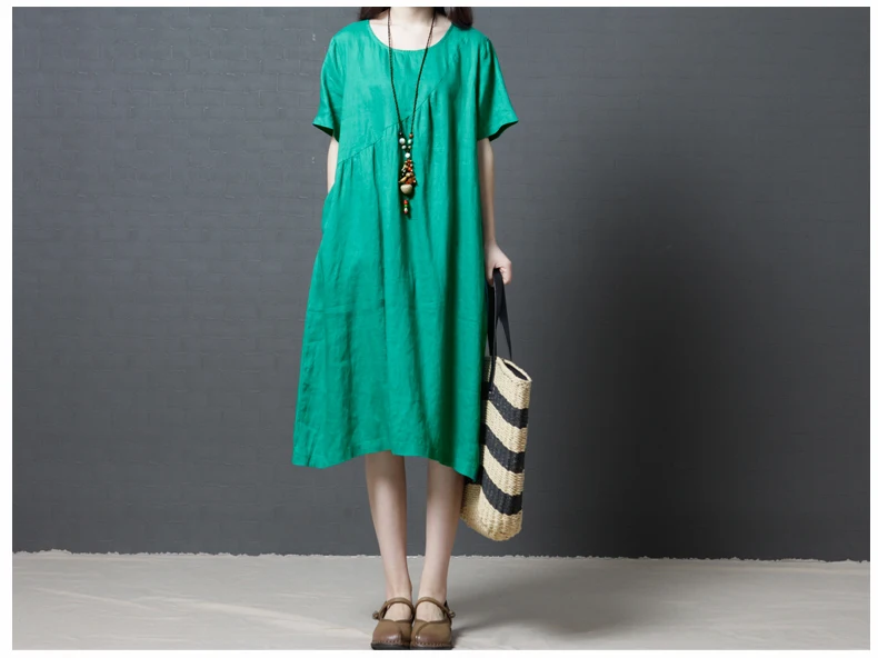 Женское свободное платье с круглым вырезом повседневное однотонное большого