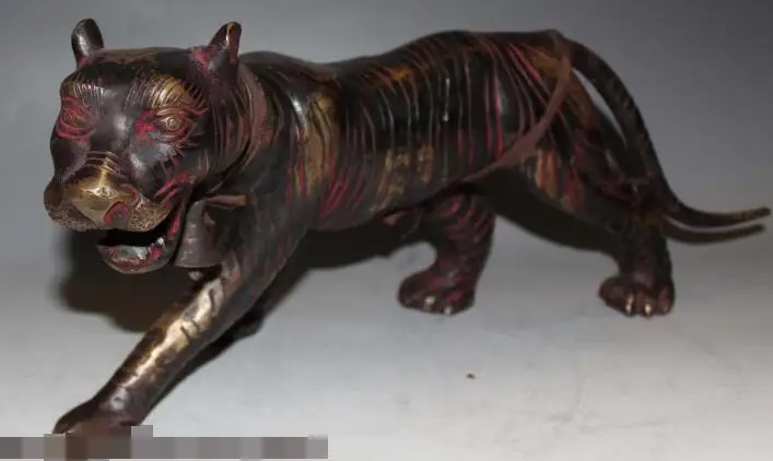 

S01380 16" Folk Chinese Pure Bronze Fengshui Zodiac Year Tiger Running Animal Statue