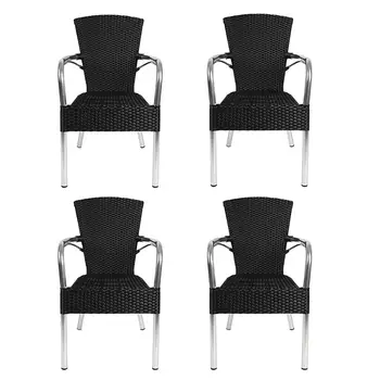 4 Piece Patio Rattan Wicker Chair, Indoor Outdoor Use Garden Lawn Backyard Stack Chair,All Weather Resistant