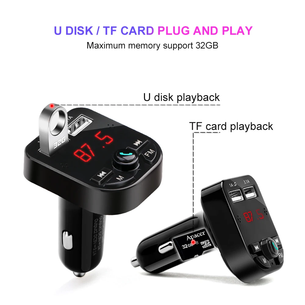 Ascromy Bluetooth 5 0 Handsfree FM передатчик MP3 музыкальный плеер LCD TF карта для xiaomi USB