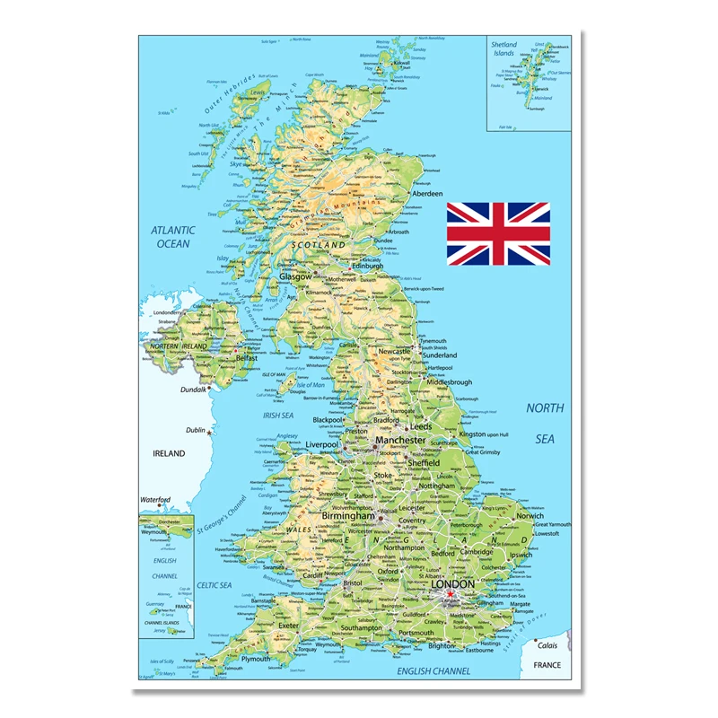Regno Unito Mappa Formato Poster Decorazione Della Parete Di Grandi Mappa Del Regno Unito 54X80 Impermeabile E Allo Strappo Resistente