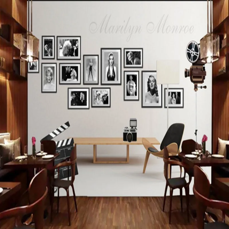 Обои 3d на заказ Монро Черно белые старые фото обои спальня ресторан отель