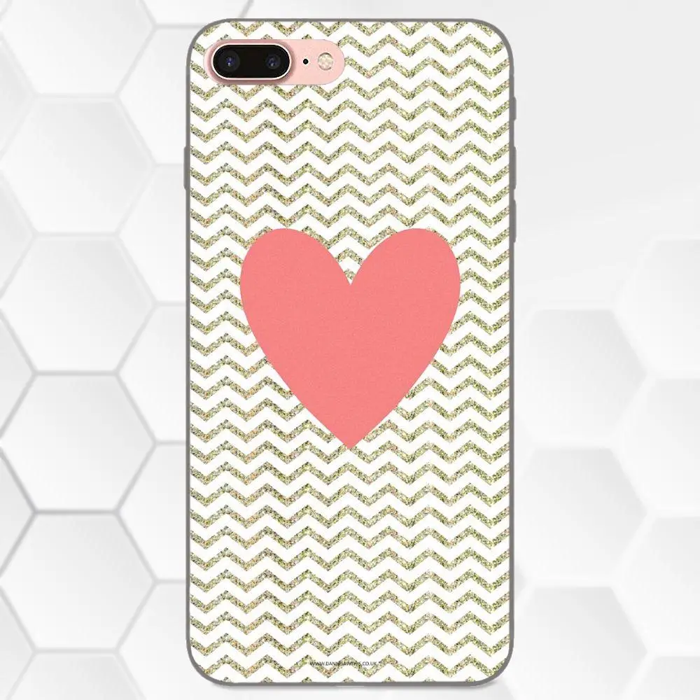 Полосатые золотистые блестящие сердечки для Apple iPhone 4 4S 5 5S SE 6 6S 7 8 Plus X XS Max XR мягкие