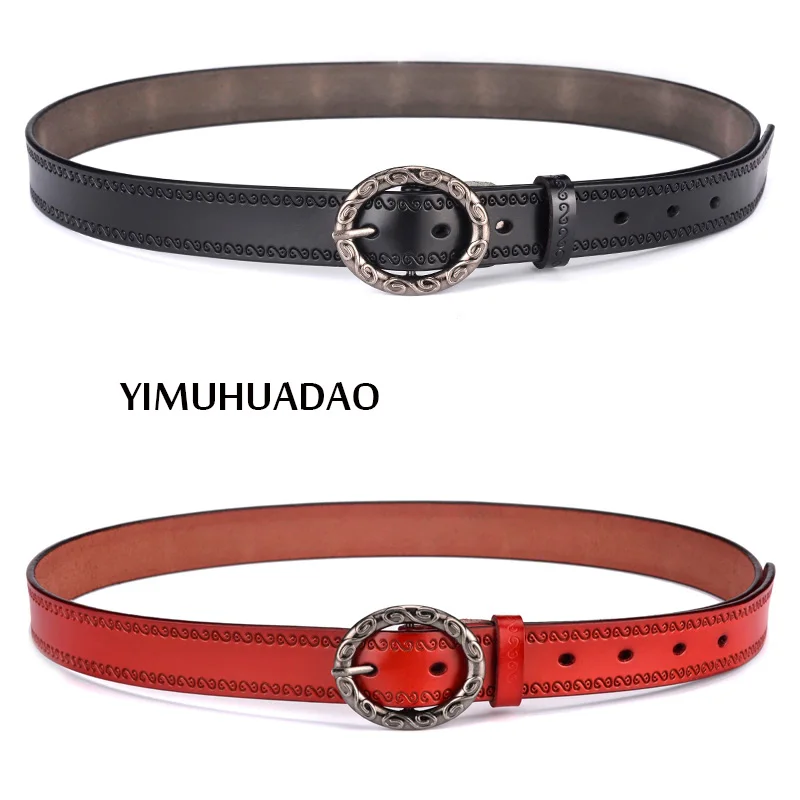 Fashion female genuine cow leather belt high quality belts with vintage pin buckle for ladies customized women's waistband . |