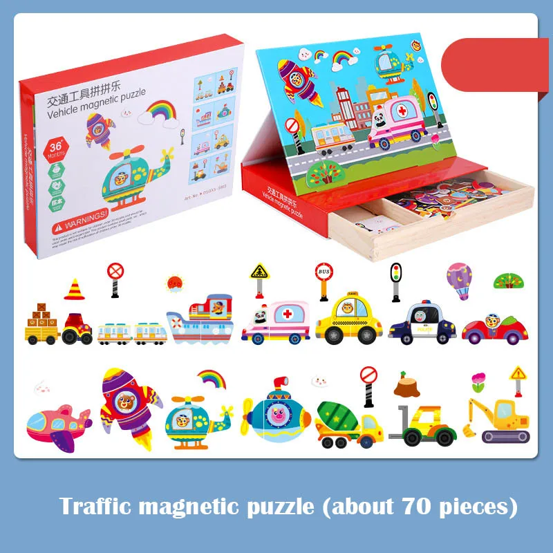 NEW Magnet Puzzle Toys Kids Educational Toys Animal Traffic Dressing Face Game Set Reusable Stickers for Children Art Draft Gift