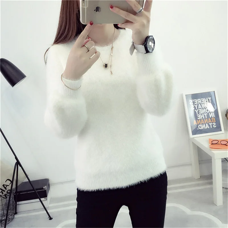 Women Candy Colors Sweaters Fashion Autumn Winter Warm Mohair O-Neck Pullover Long Sleeve Casual Sweater Knitted Tops NS8924 | Женская