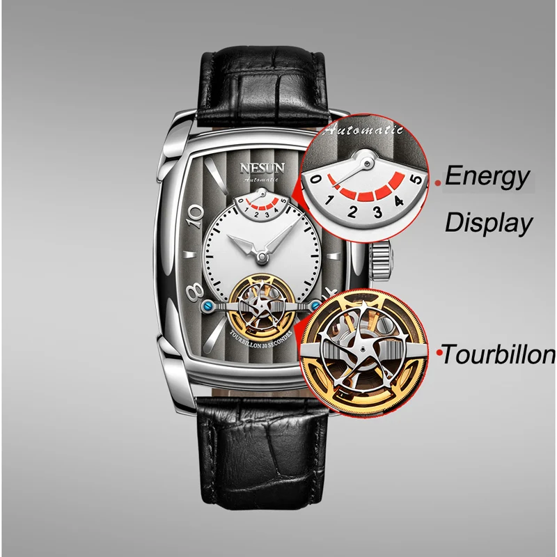 Nesun Tourbillion автоматические механические часы Скелетон для мужчин люксовый бренд