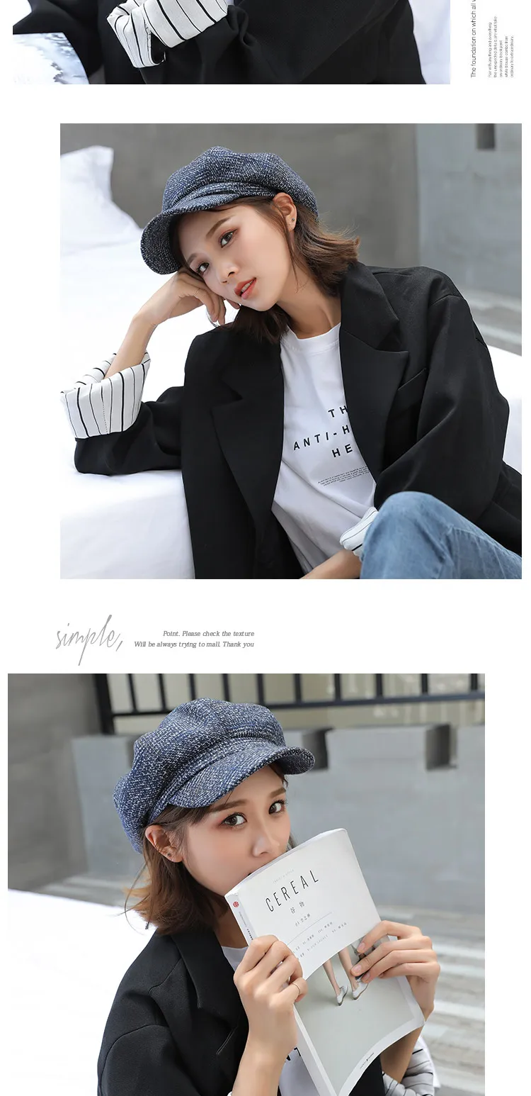New Fashion Autumn Winter Beret hat Women Ladies Octagonal Newsboy Cap Female Vintage Plaid Artist Painter Beret Hat