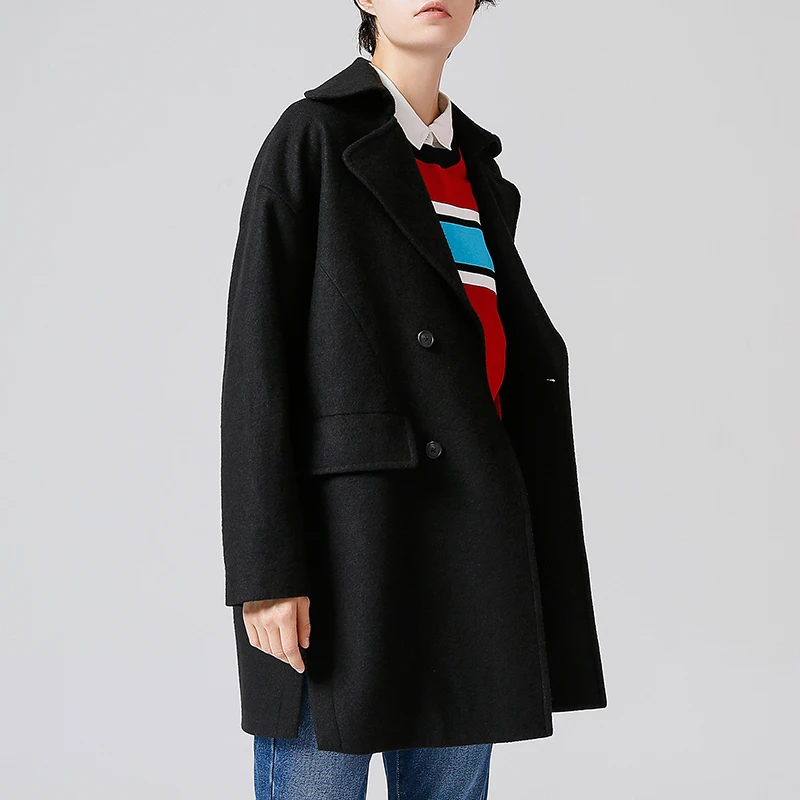 Toyouth Woollen Coat 2019 Winter Casual Solid Color Double-Breasted Jacket Female Slim Long Wool Overcoat | Женская одежда