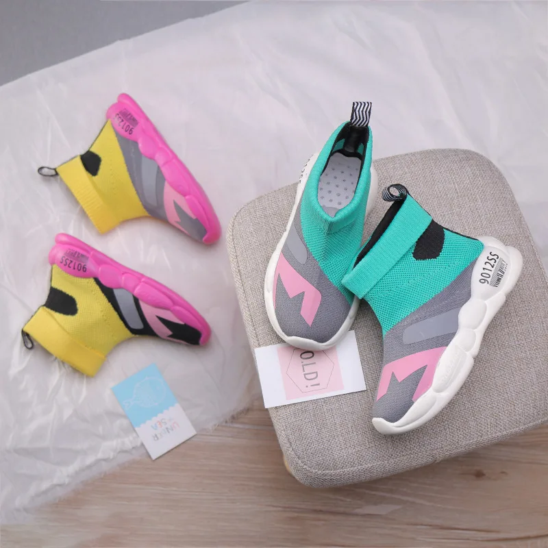 2021 Girls Boys HIgh Top Mesh Soft Sock Sneakers Baby/Toddler/Little/Big Kid Knit Fashion Casual Trainers Children Brand Shoes | Детская