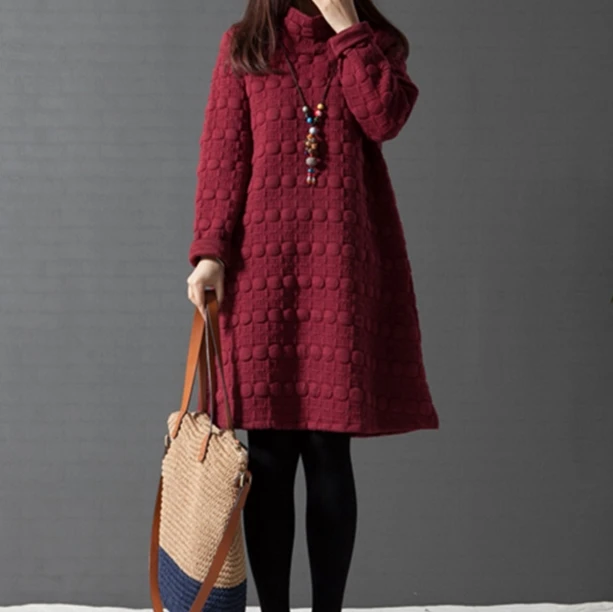 Женское винтажное платье с высоким воротником плотное большого размера длинным