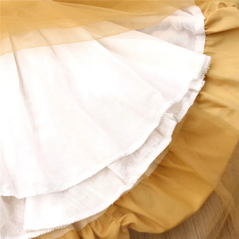 Baby Flower Girl Dress yellow flying sleeve strap Lace Tulle Party Gown Princess Wedding Bridesmaid Birthday | Детская одежда и