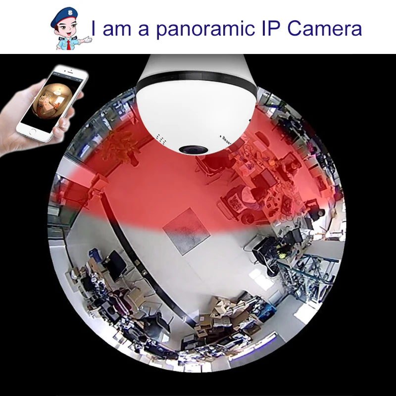 Wifi лампочка лампа панорамный фотоаппарат 360 рыбий глаз VR Домашняя безопасность