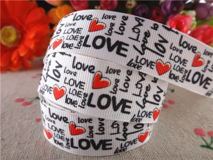 Новое поступление "(25 мм) День Святого Валентина печатных grosgrain ленты любовь ленты аксессуары для волос 5 ярдов 14120916