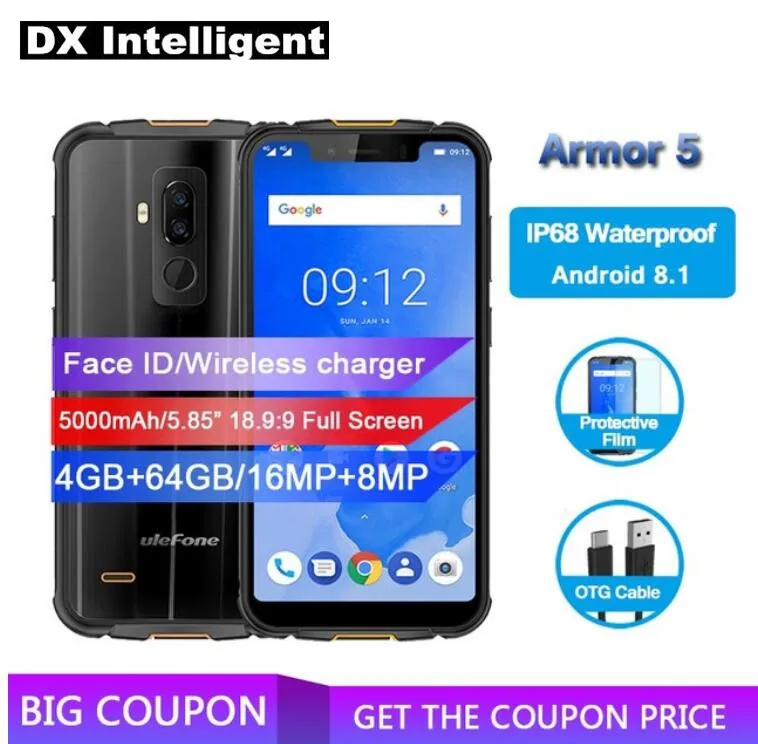 Ulefone Броня 5 85 &quotMTK6763 Octa Core 5000 mAh Быстрое беспроводное зарядное устройство 4 GB + 64 16MP