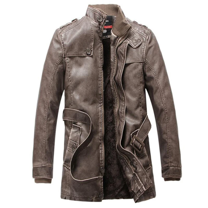Winter Jacket Men Brand New Windproof Leather Jackets Mens Stand Collar Thicken Fleece Warm Coats Outwear Clothes | Мужская одежда