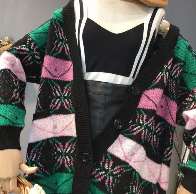 Женский трикотажный кардиган в полоску Свободный вязаный жакет стиле ретро