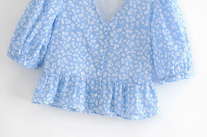 Рубашка с треугольным вырезом и цветочным принтом в европейском американском стиле WF40 1157| |