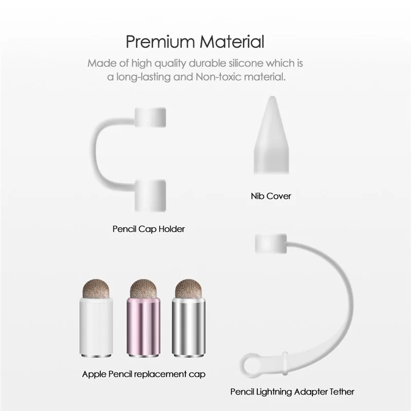 (6 PACK) For Apple Pencil Cap Holder Nib Case Soft Silicone Protective Cover Anti-Lost Connector Tether Adapter |