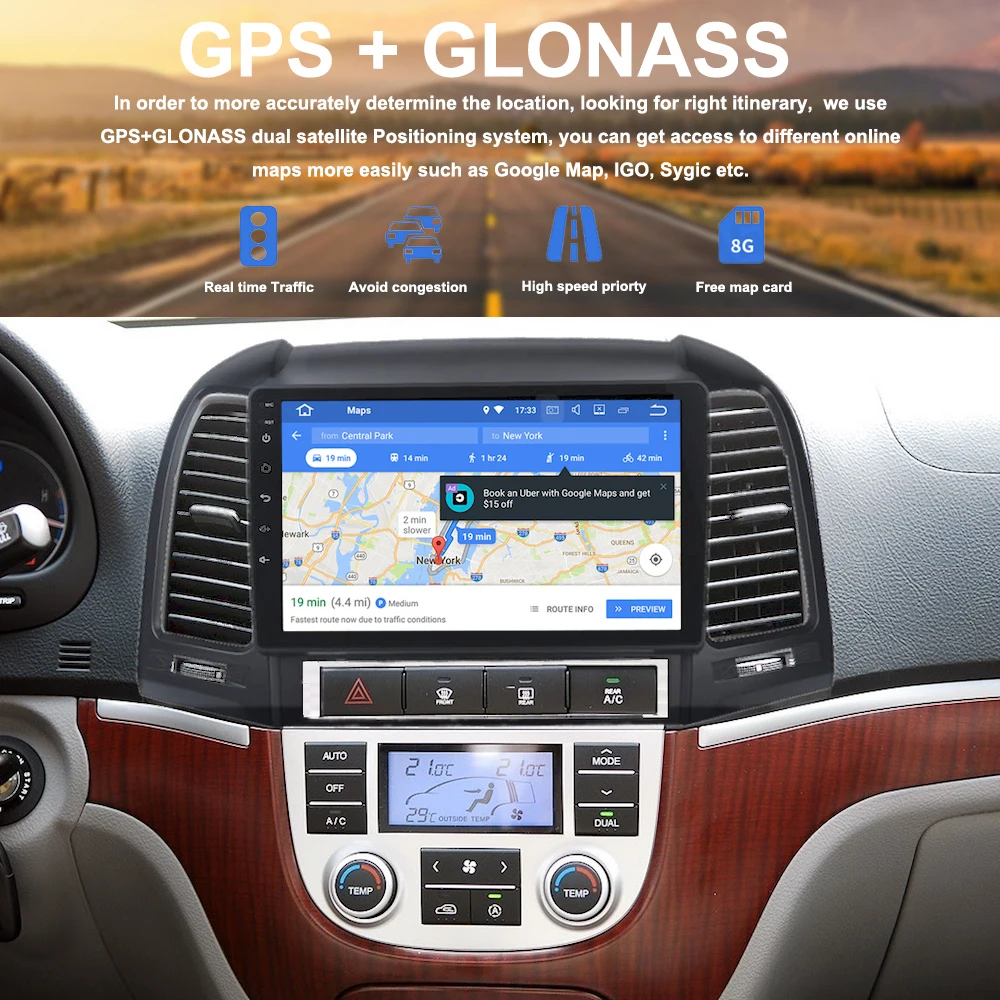 1 din Android 9,0 автомобильный радиоприемник для hyundai Santa Fe gps навигация 2006 2007 2008 2009 2010 2011 с " сенсорным экраном 1080 P
