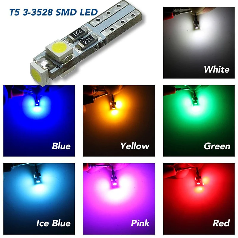 1 шт. авто LED T5 3 led smd 3528 canbus клиновидная Светодиодная лампа белая панель с