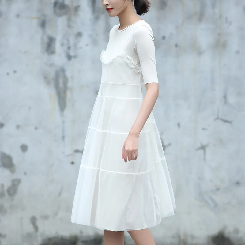 Yichaoyiliang две пьесы набор лето midi трикотажные dress женщины элегантный кружева тюль