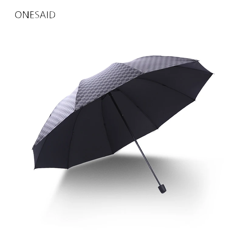 ONESAID Women Black Coating Umbrella Female Anti-UV Three-folding High Quality Men's Business Umbrellas For 2-3 People | Дом и сад
