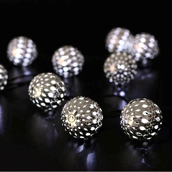 White Binval Solar String Lights Moroccan Ball 15ft 20LED Globe Fairy Solar Powered Orb Lantern Christmas Lighting For Outdoor Garden - Испускаемый цвет: White