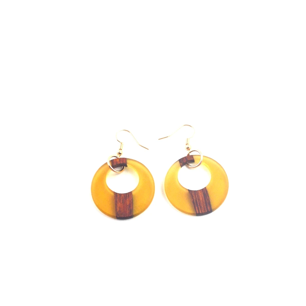 Деревянные серьги из смолы круглые висячие в стиле ретро ювелирные изделия