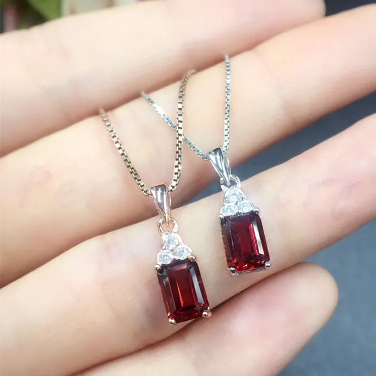 Подвеска из серебра натуральное ожерелье граната пробы с красным гранатом 5 х7 мм