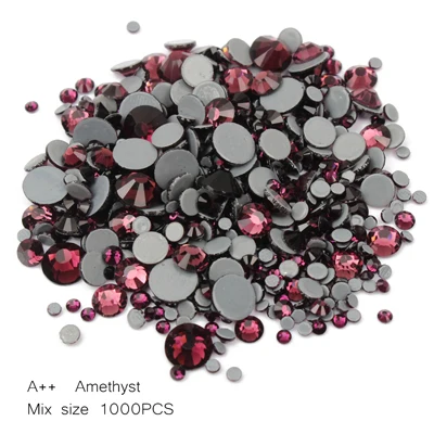 Amethyst Разноцветные прозрачные стразы высокого качества A++ с горячей фиксацией, SS6-SS30, 1000 шт./партия, стразы и камни для роскошного платья - Цвет: Amethyst
