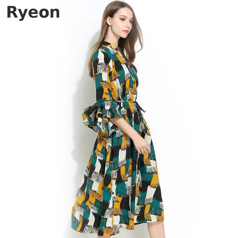 Ryeon Xl 5xl Плюс Размер Повседневная Шифона Платье Высокое Качество Свободные Печати