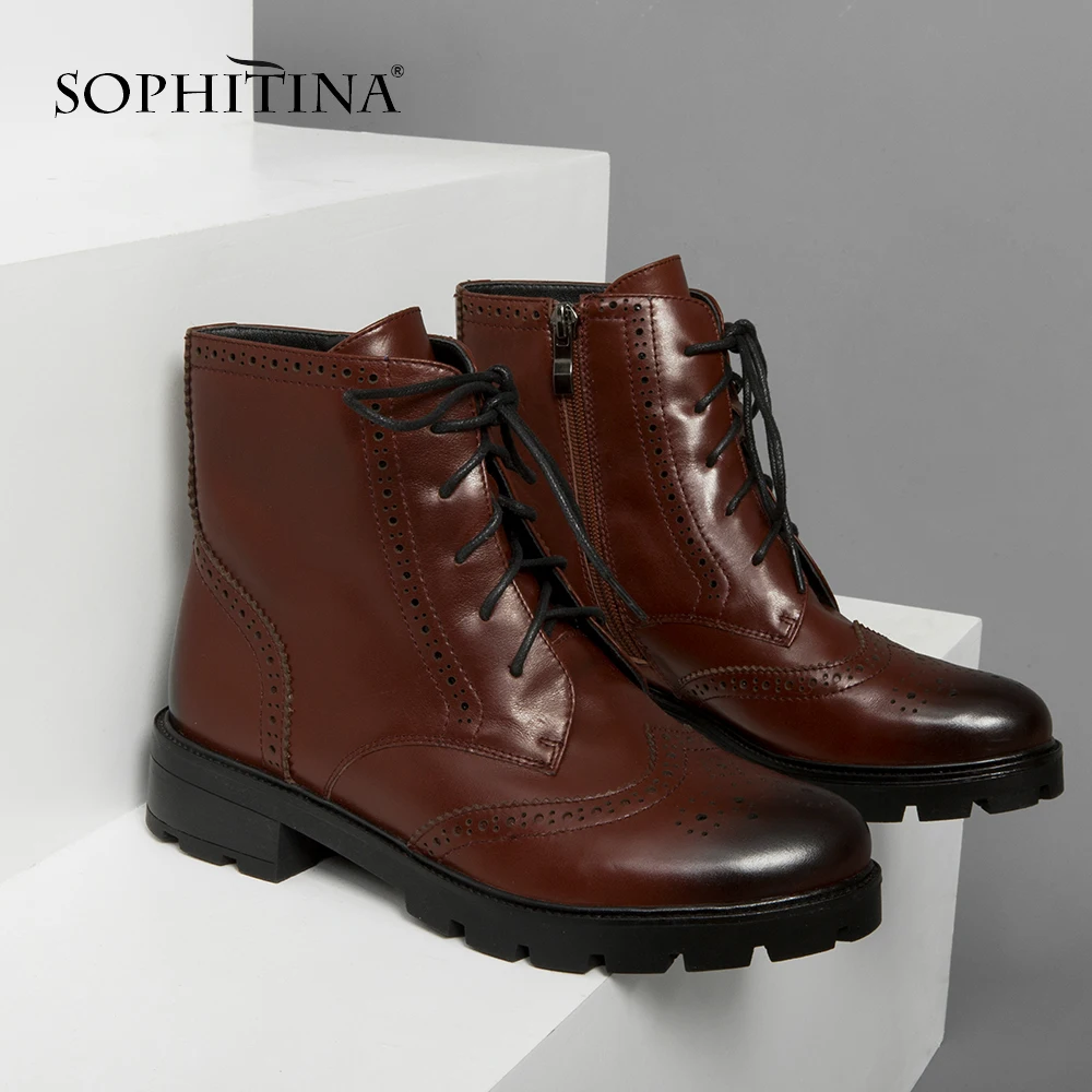 SOPHITINA/новые женские ботинки зимние ботильоны из коровьей кожи на молнии с круглым носком на квадратном каблуке модные сапоги в горошек ручной работы M98